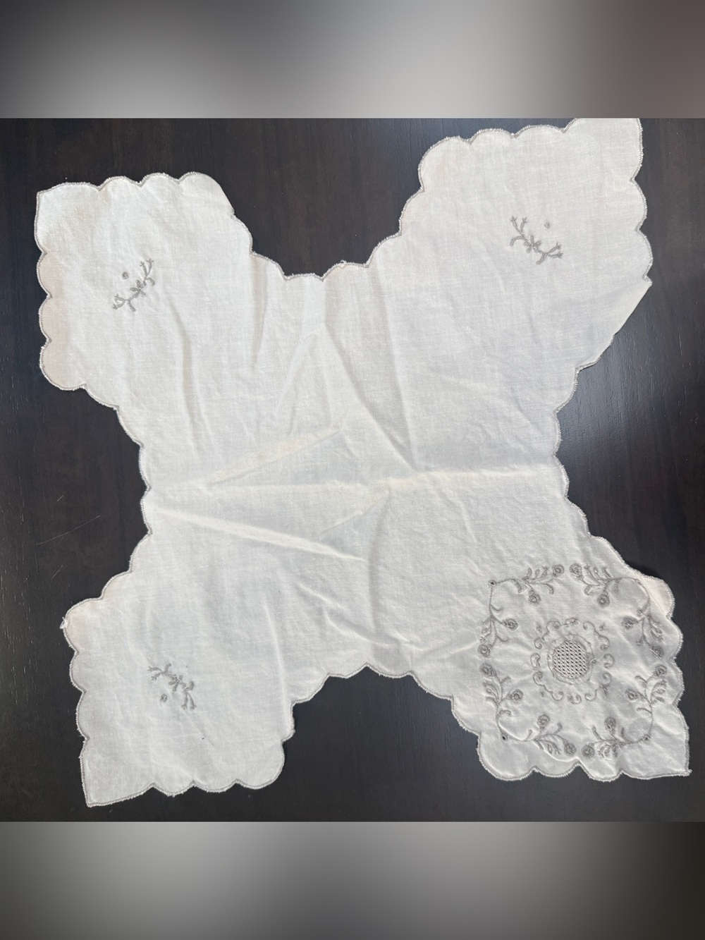Vintage Hand- Embroidered Linen Bread or Roll Cover with Cutwork